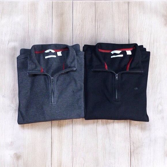 Calvin Klein Men's Gray Black Quarter Zip Sweater Pullover Large Lot Of 2 - Picture 1 of 13